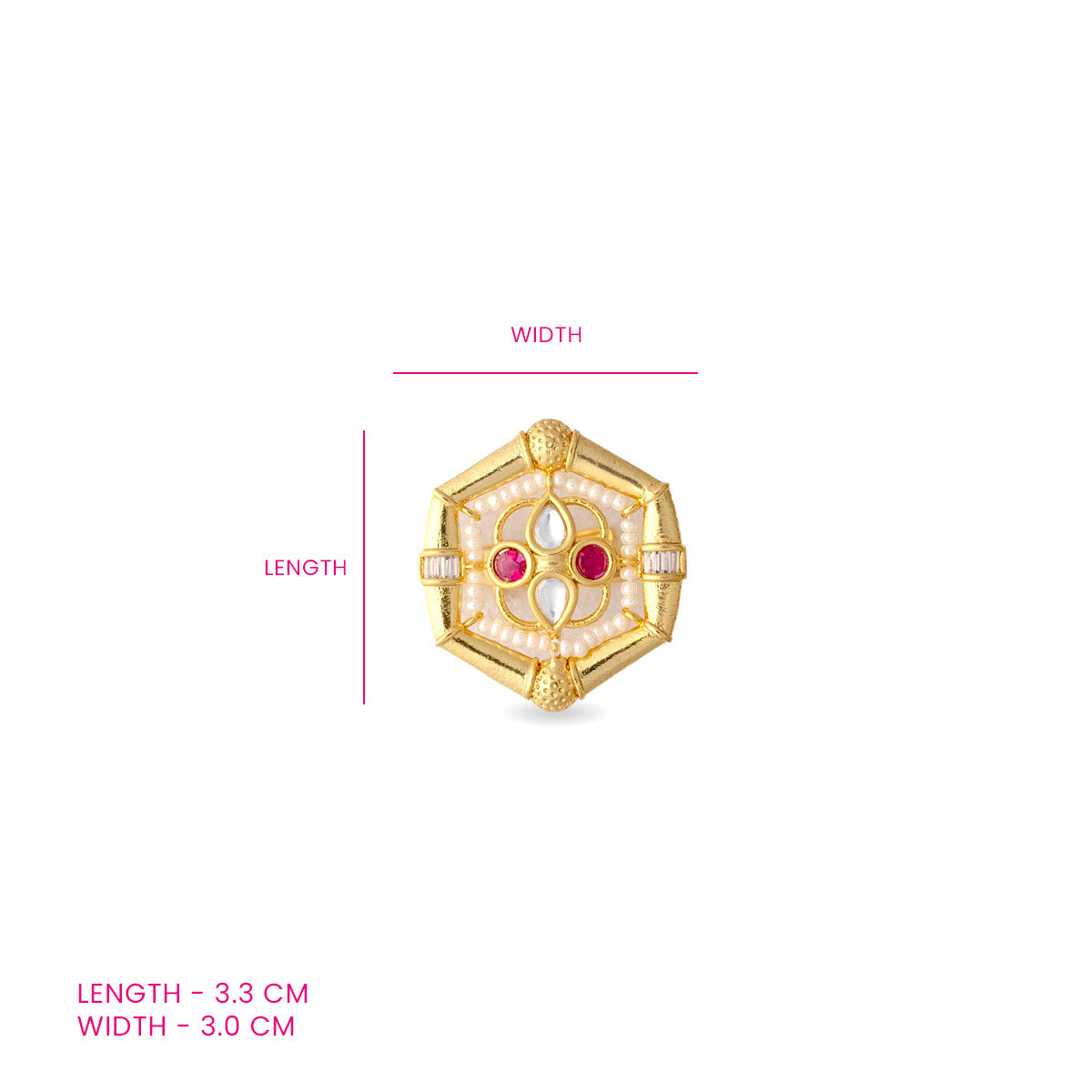 Hexagonal Kundan Pearl Ring