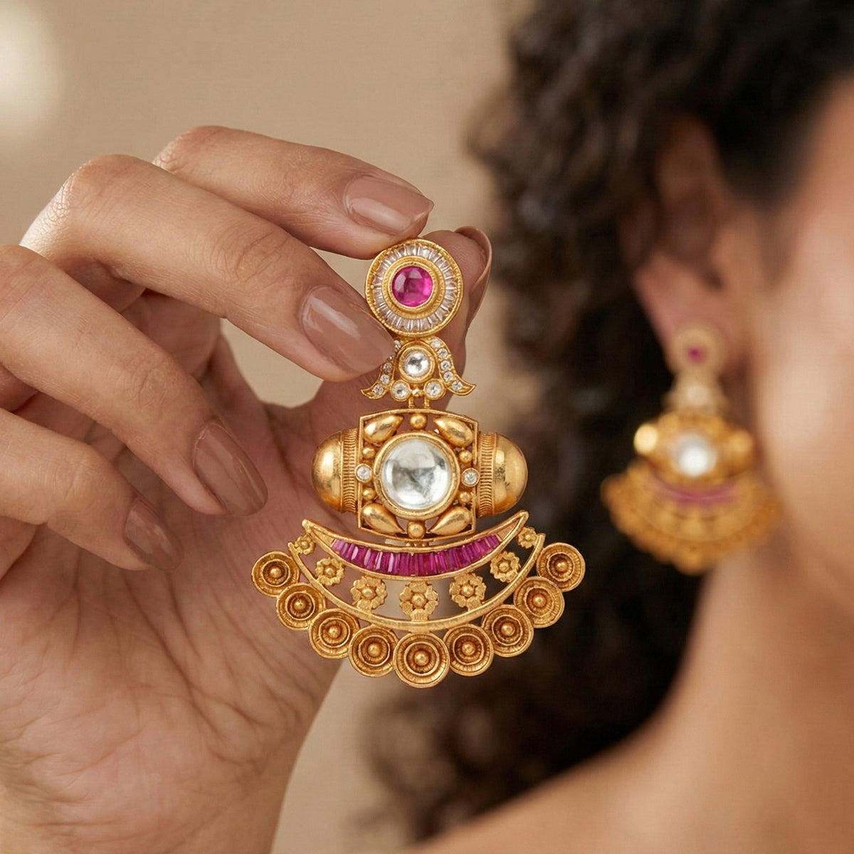 Royal Heritage Gold-Plated Kundan Earrings