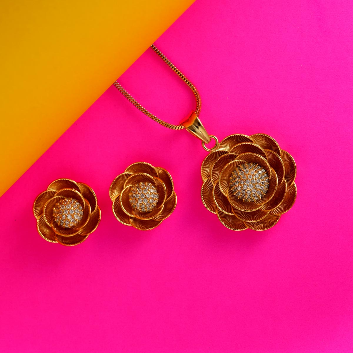Floral Pendant Set with Stud Earrings