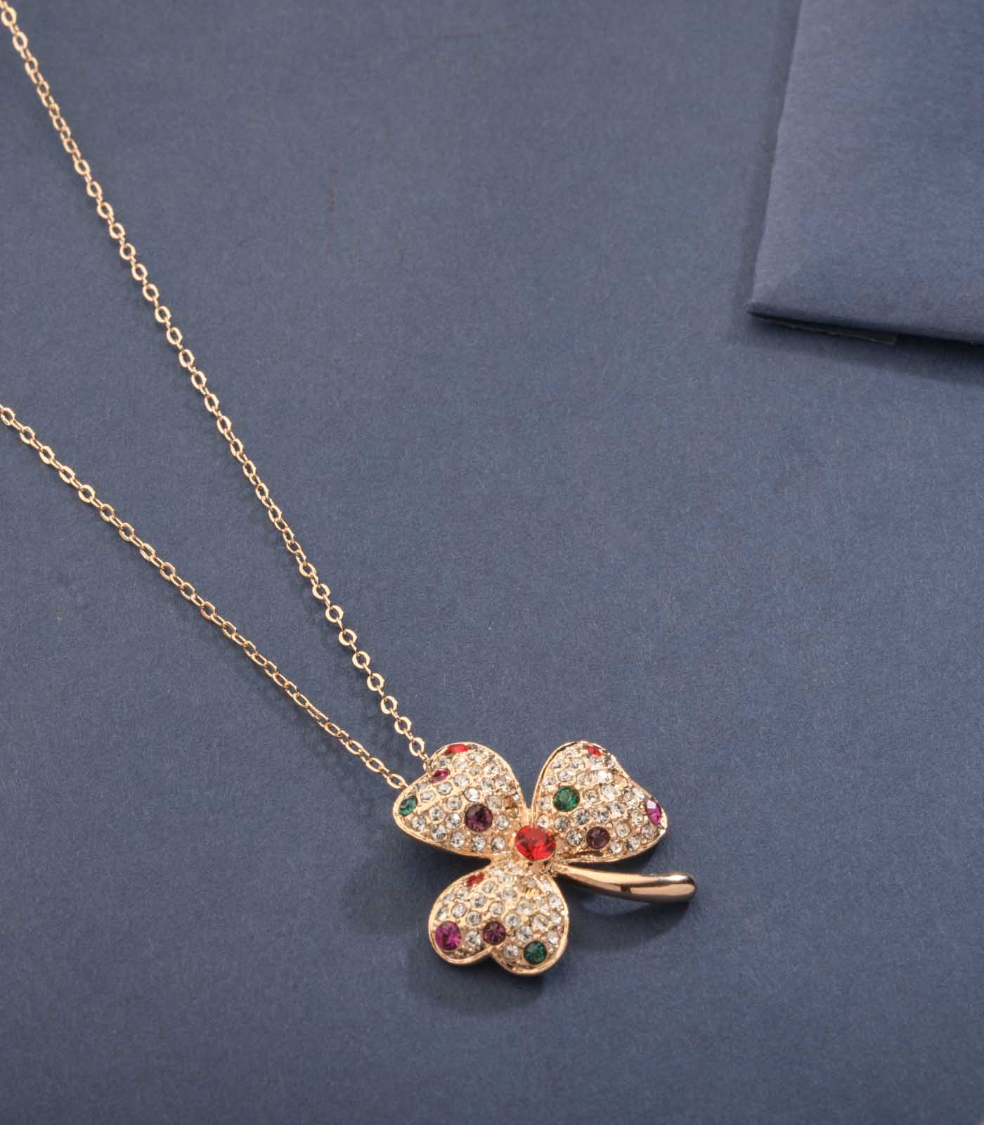 Bold Brass Leaf Of Vibrant Stones Necklace (Brass)