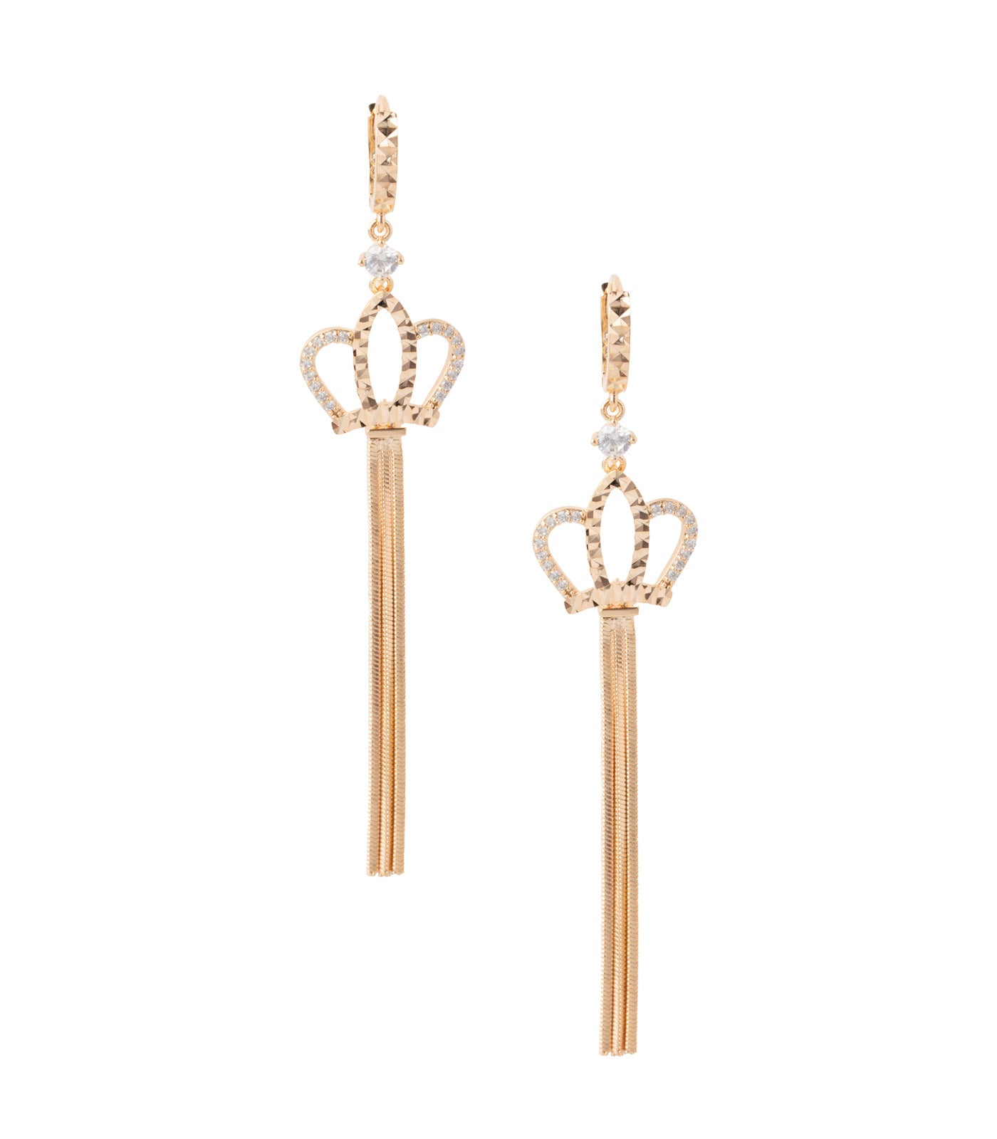 Crown Charm Long Bar Drop Earrings