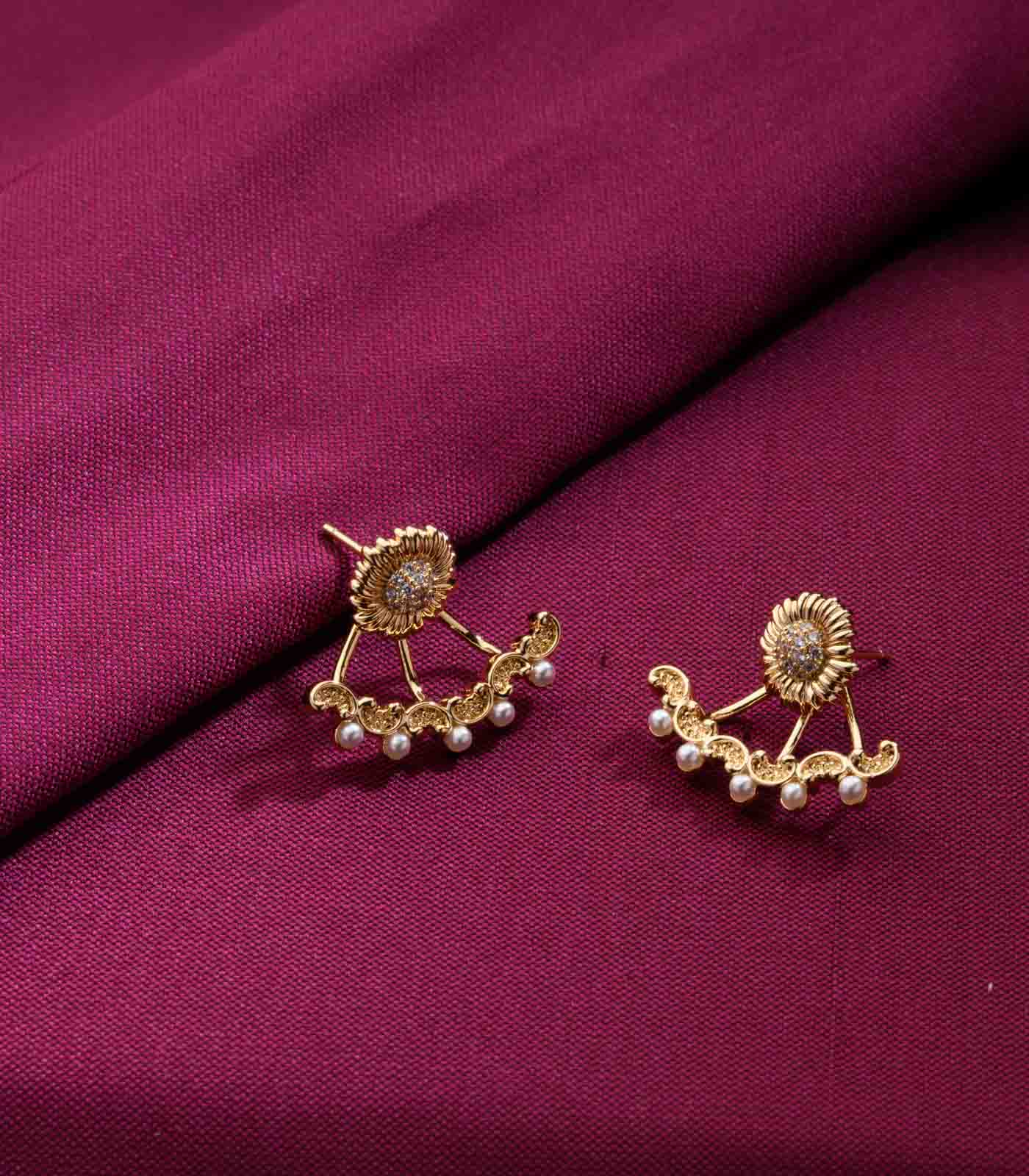 Sunburst Fan Stud Earrings with Pearl Detail