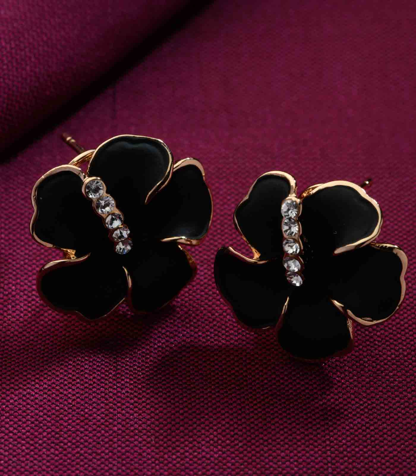 Black Hibiscus Earrings
