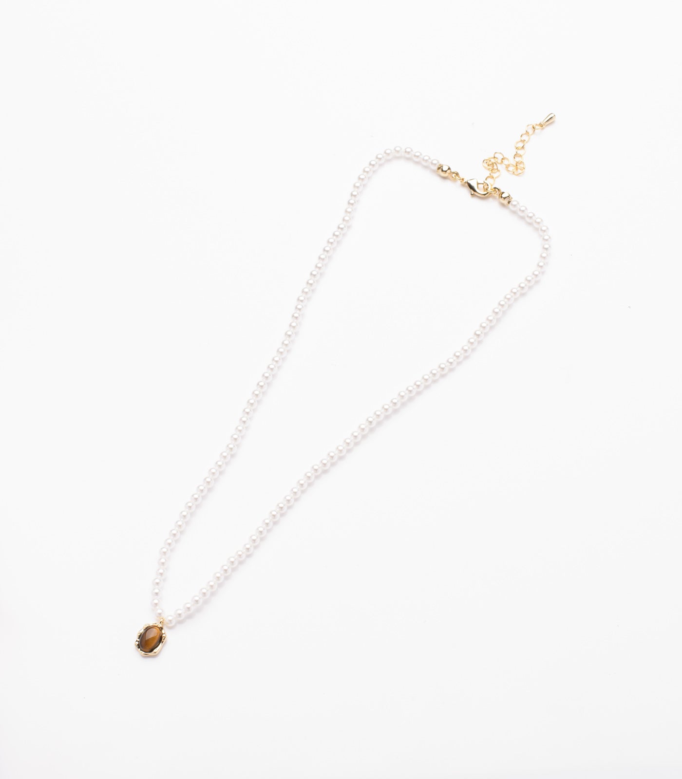 Pearl Strand Necklace with Brown Stone Pendant