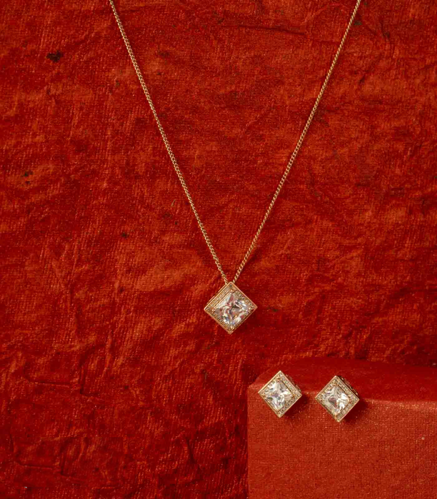 Sterling Diamond Shaped Necklace Set