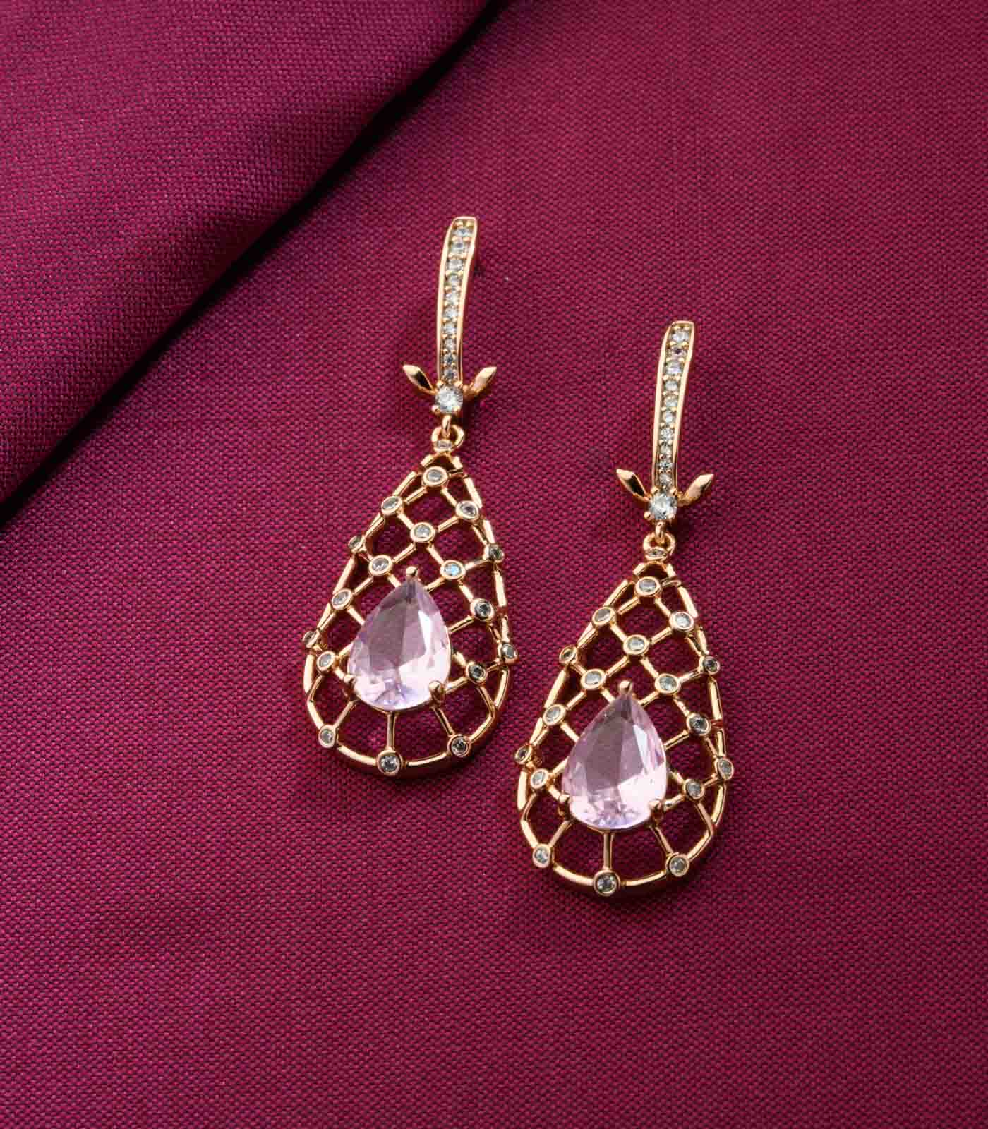 Maze With Pink Stone Earrings
