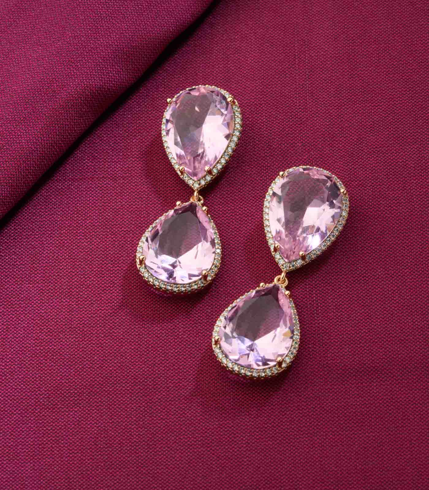 Pink Teardrop Stone Dangle Earrings