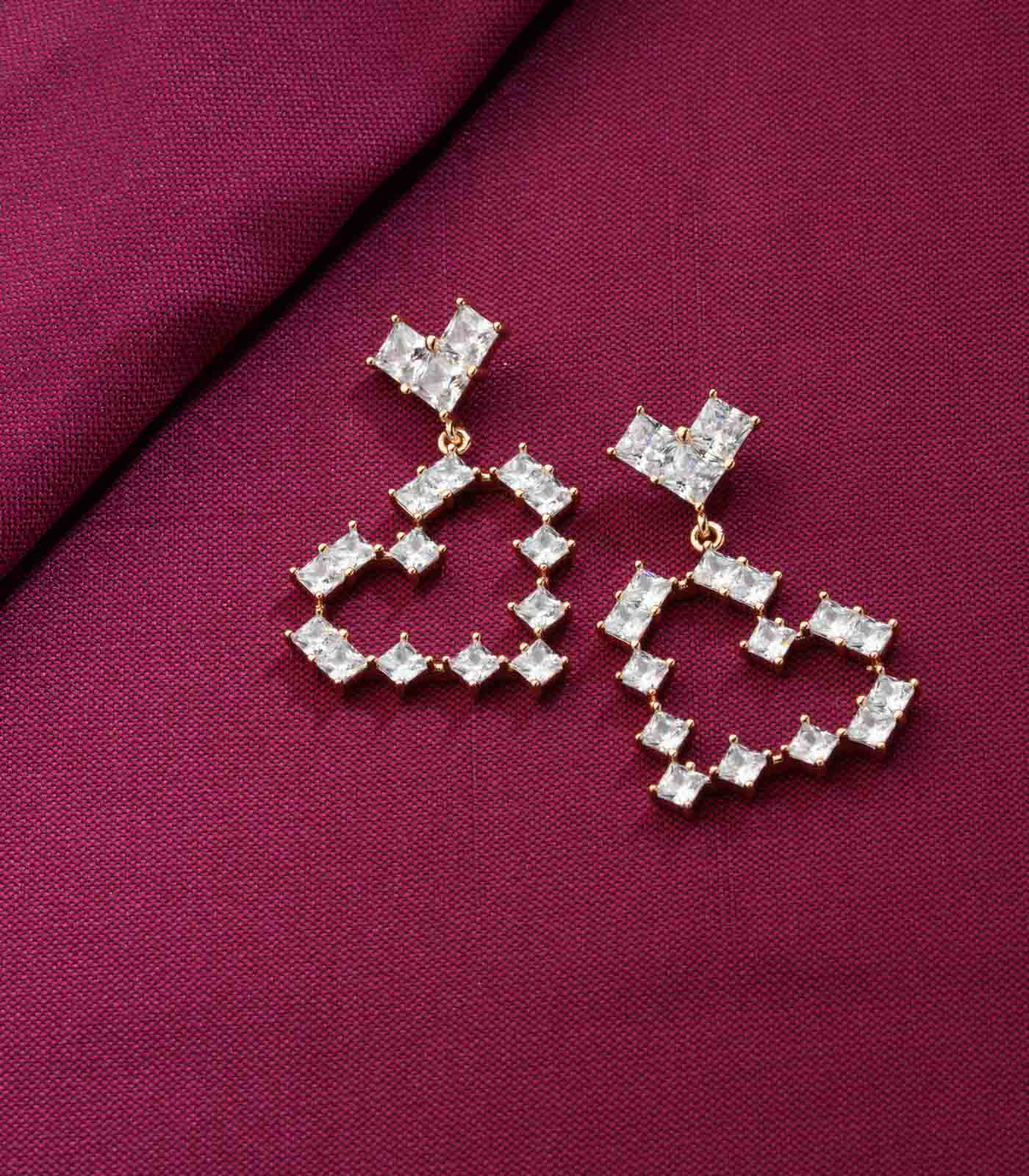 Crystal Heart Drop Stud Earrings