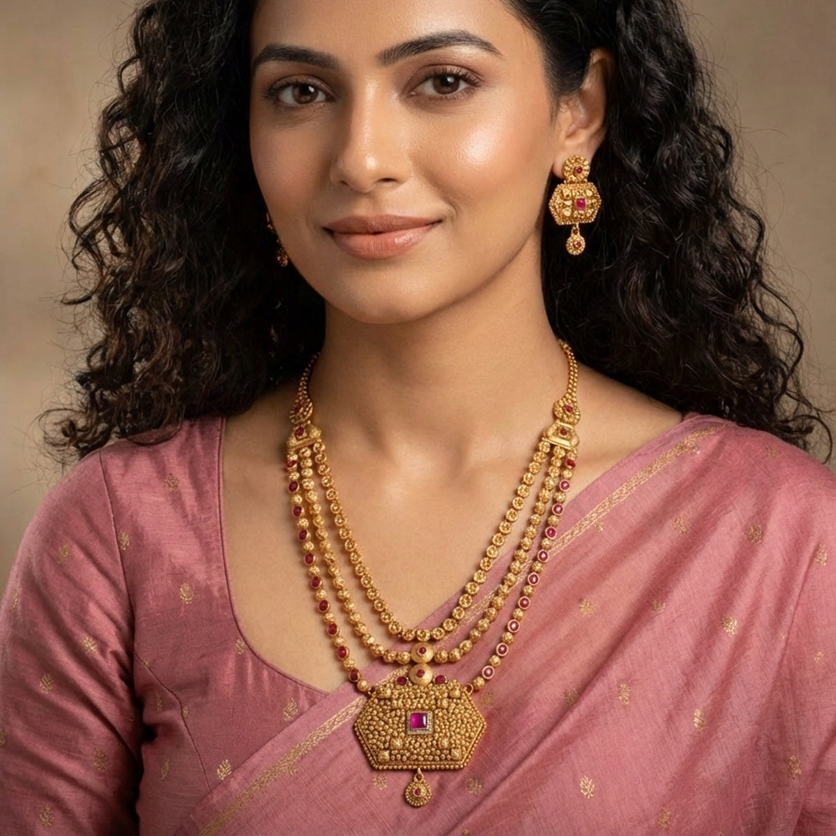 Manikya Triple-Strand Necklace Set