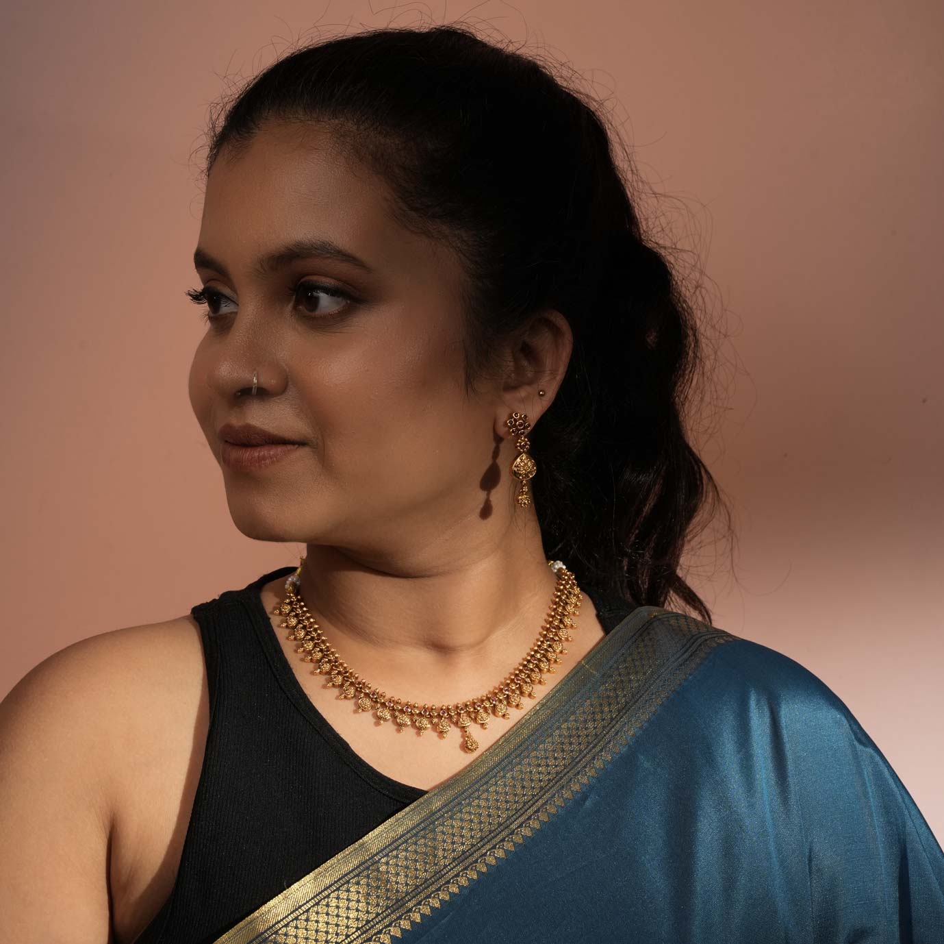 Golden Goddess Temple Necklace Set