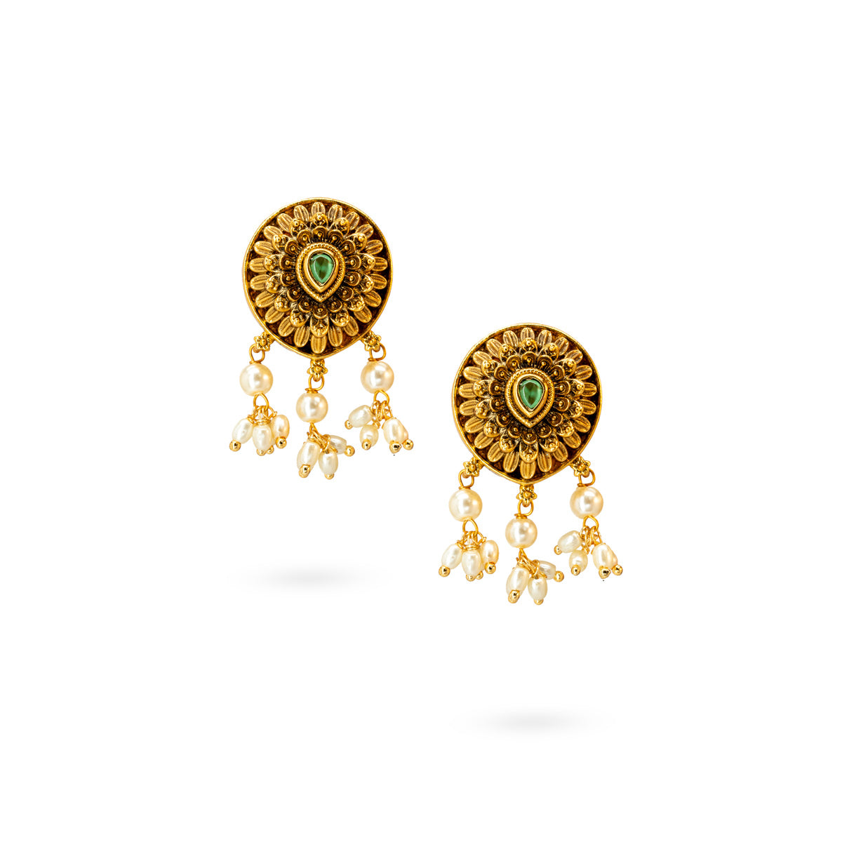 Emerald Bloom Round Drop Earrings
