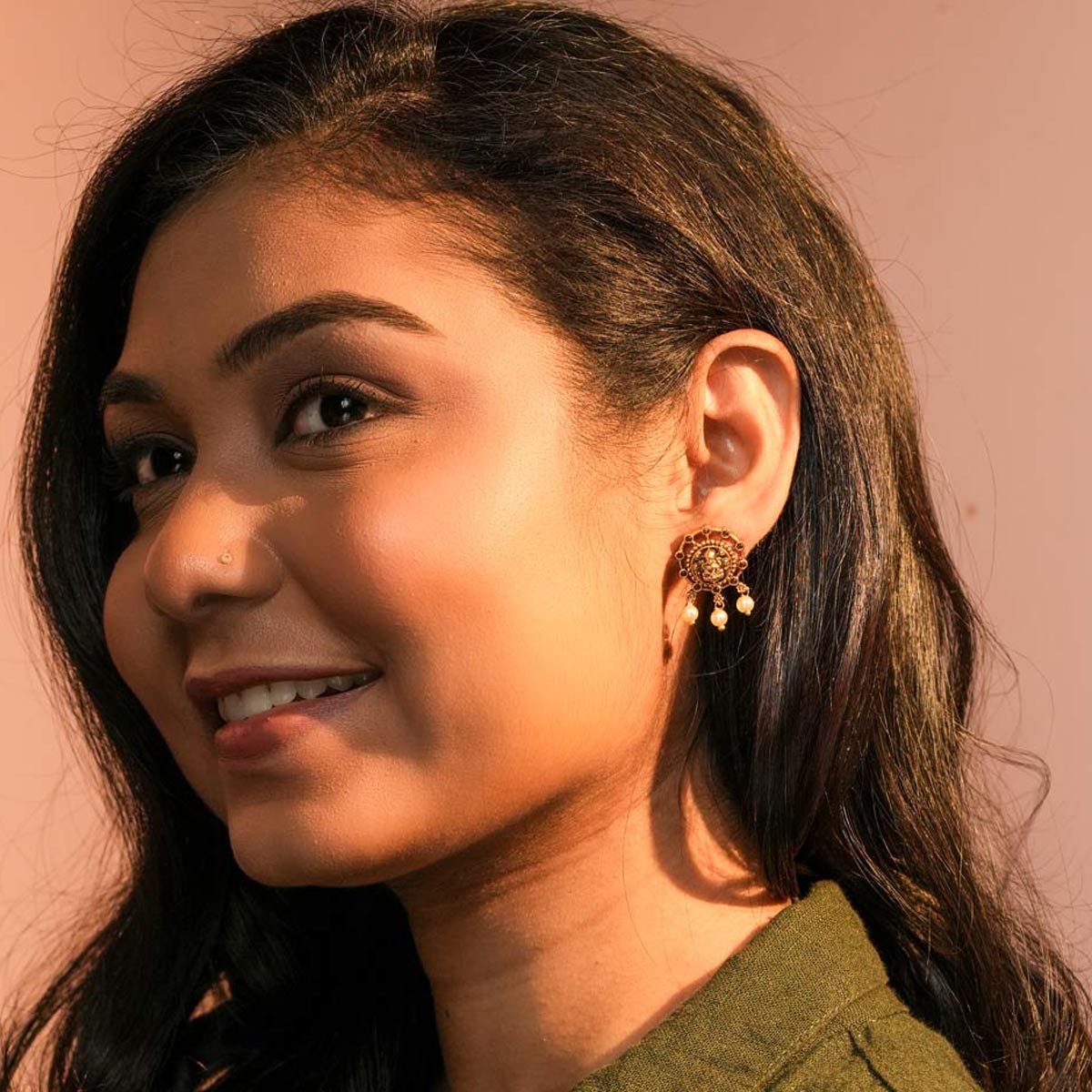 Lakshmi Halo Pearl Drop Earrings