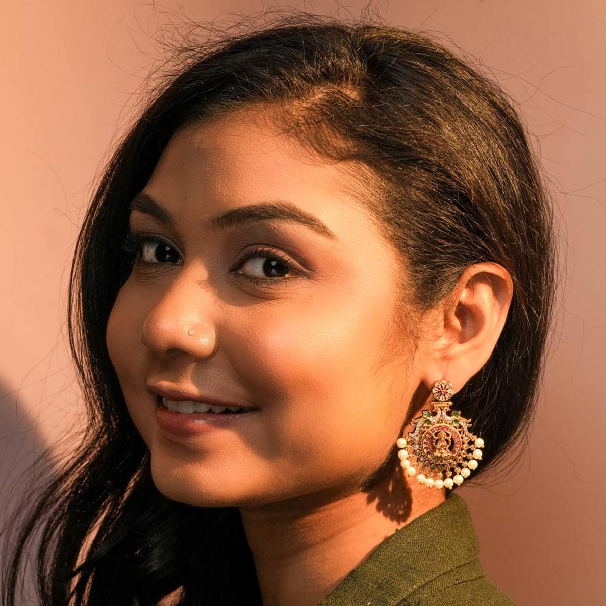 Devi Motif Pearl Drop Earrings