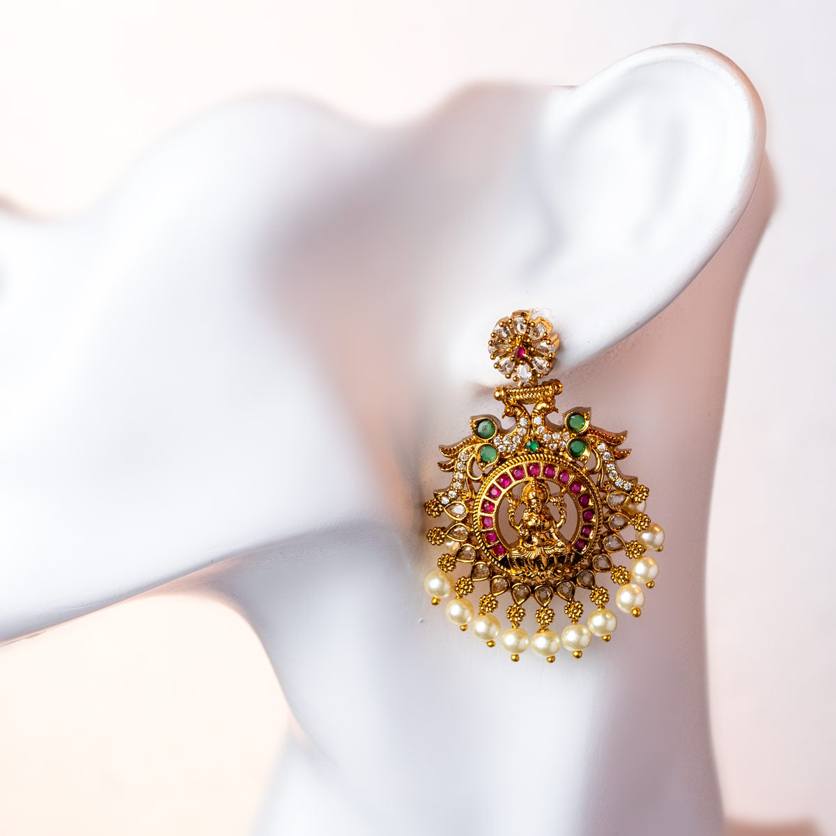 Devi Motif Pearl Drop Earrings