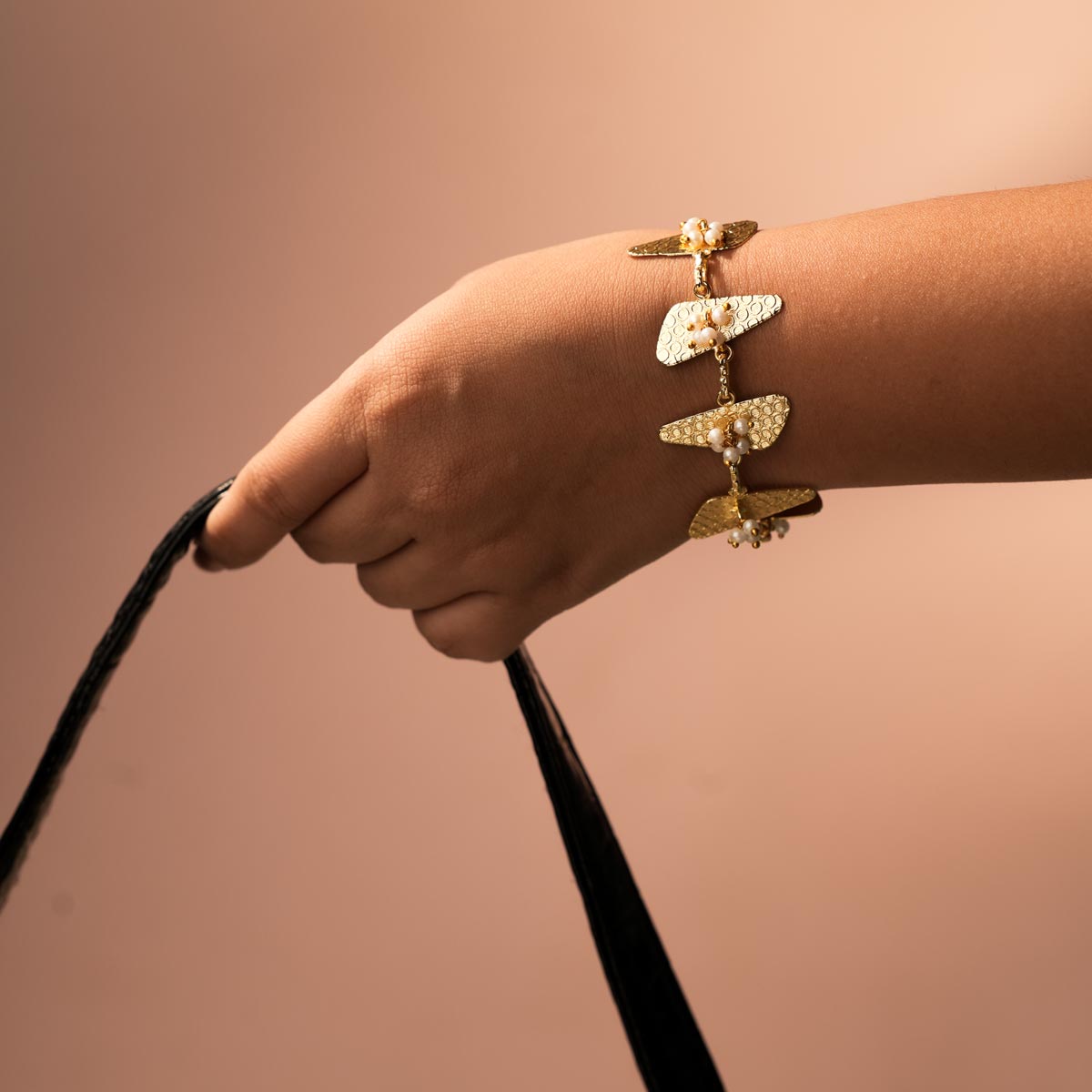 Golden Textured Charm Bracelet