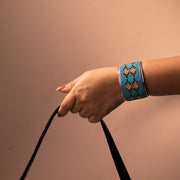 Blue and Orange Handwoven Beaded Cuff Bracelet