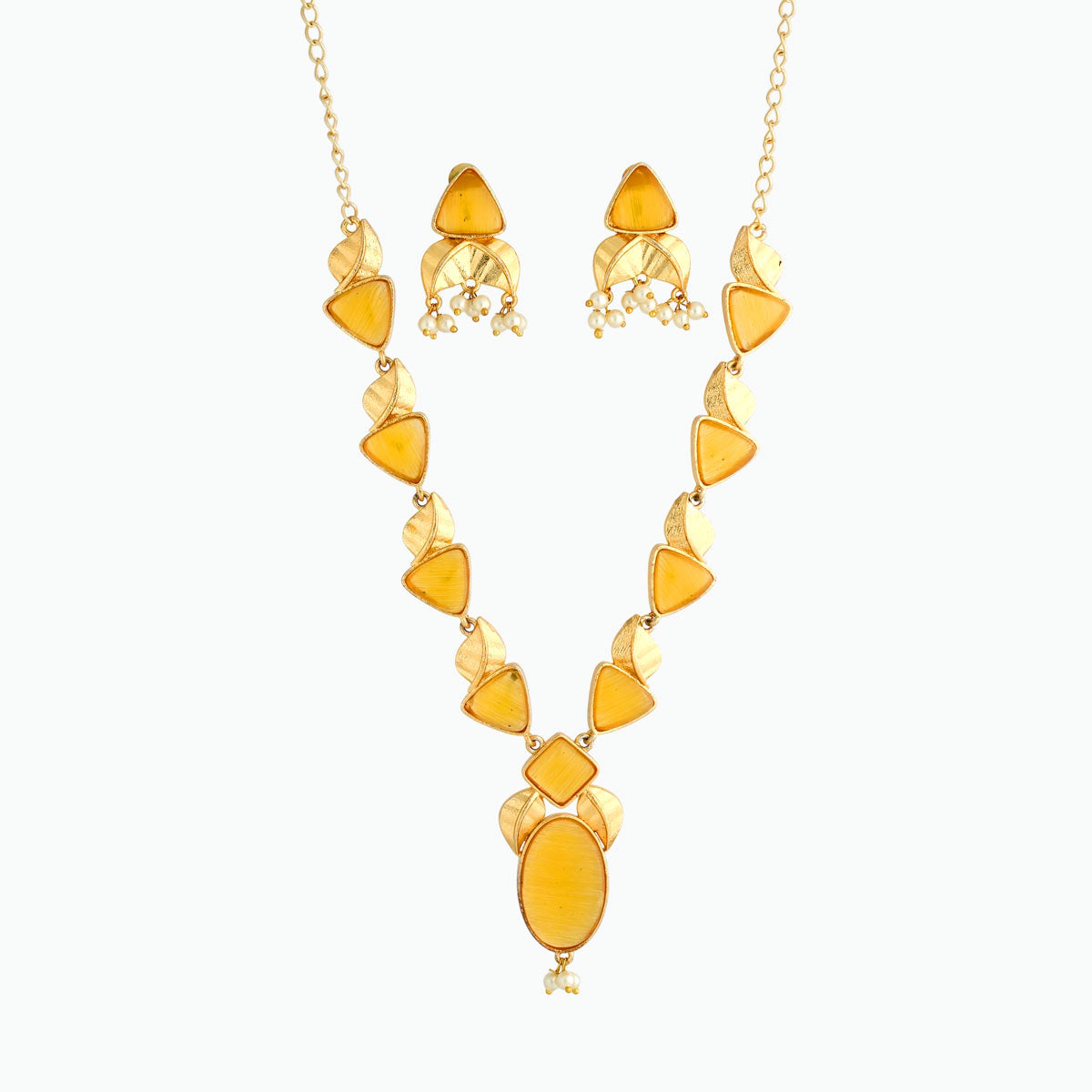 Gold-Plated Amber Stone Necklace Set