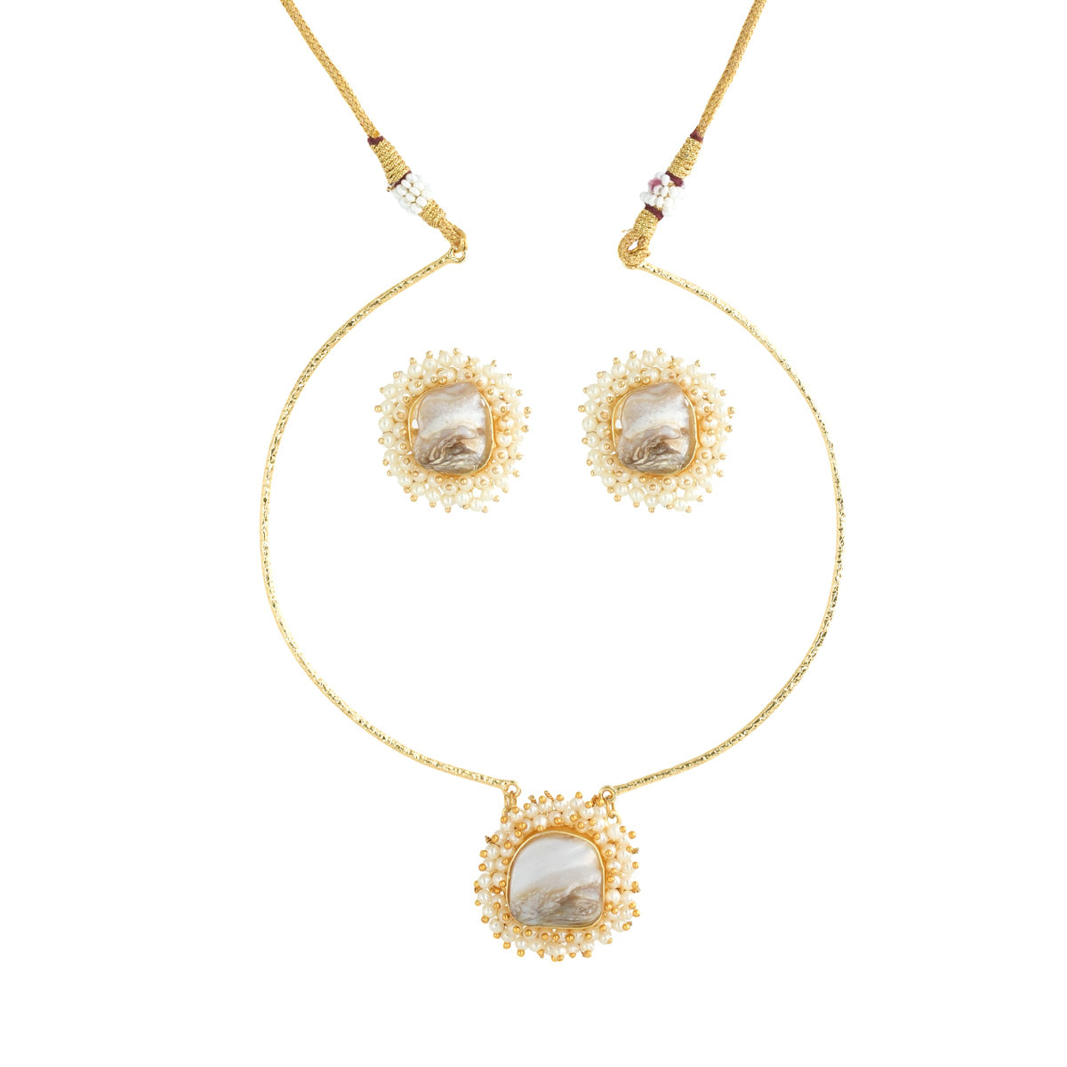 Gold-Plated Pearl Cluster Necklace Set