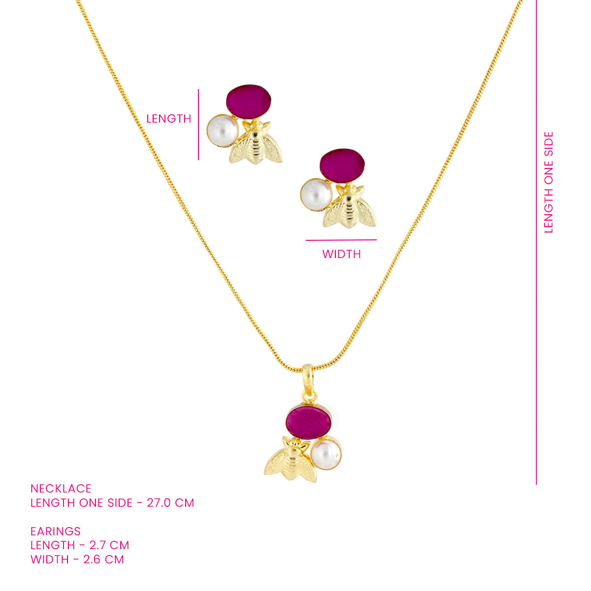 Gold-Plated Bee Charm Necklace and Earrings Set