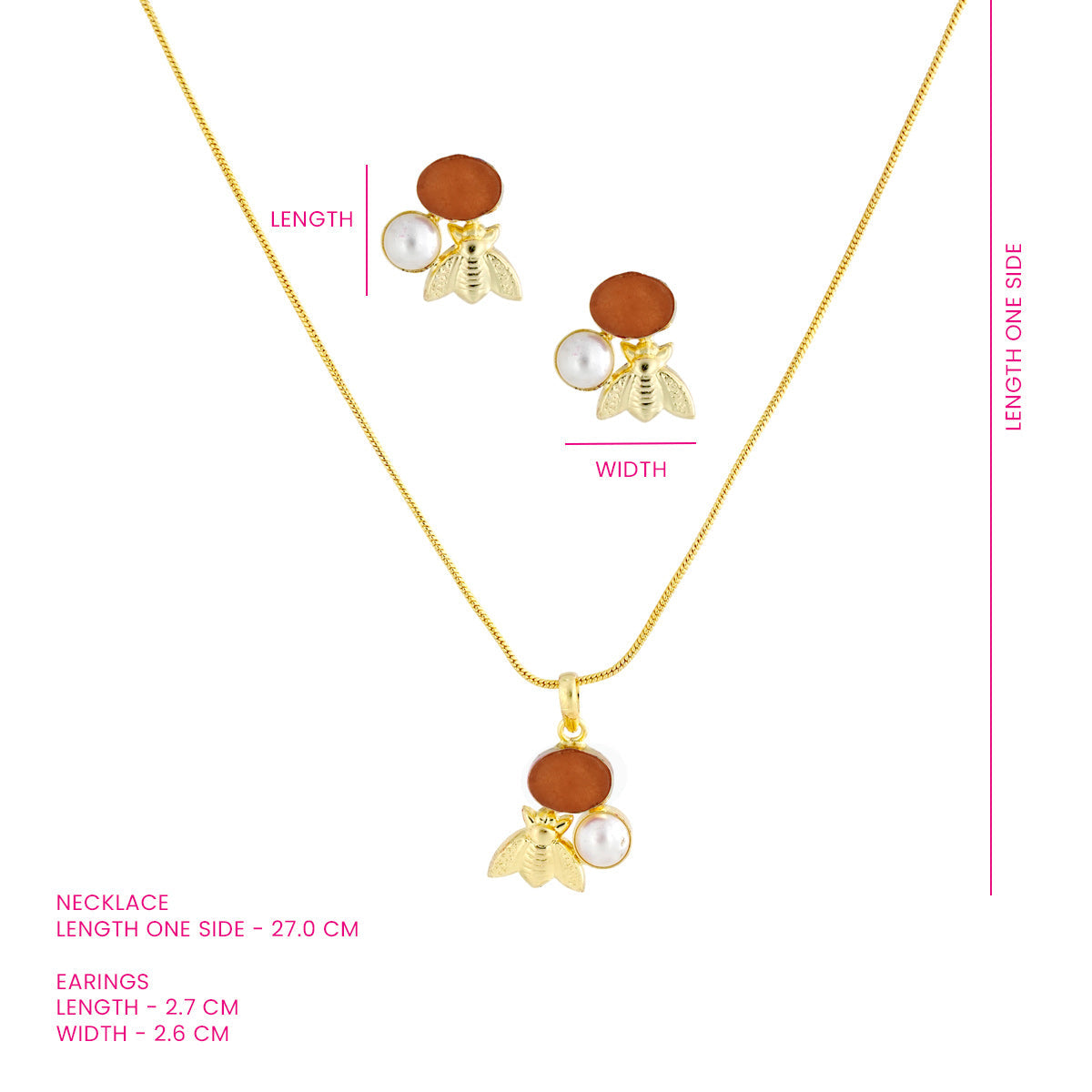 Gold-Plated Bee Charm Necklace and Earrings Set