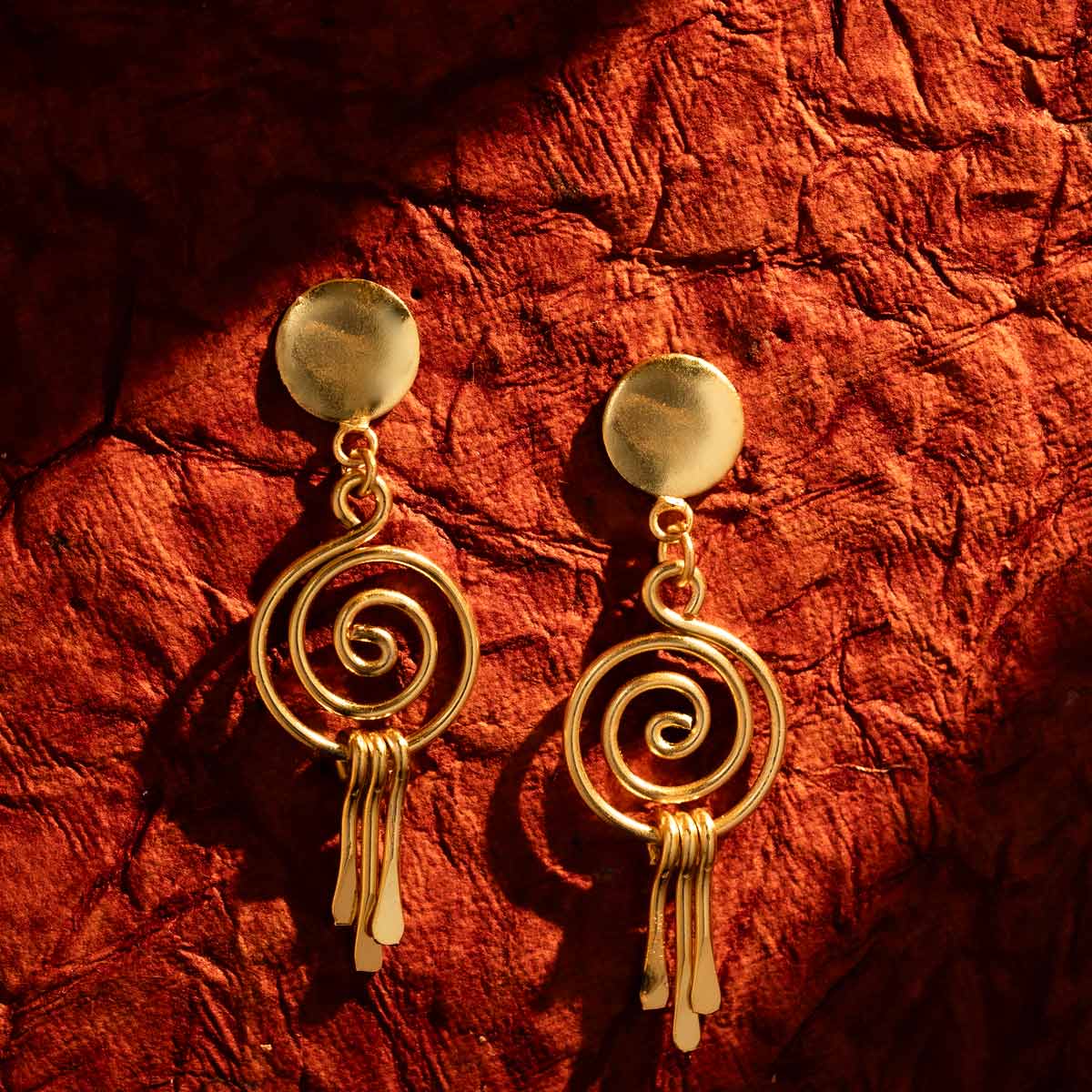 Elegant Gold-Plated Spiral Dangle Earrings
