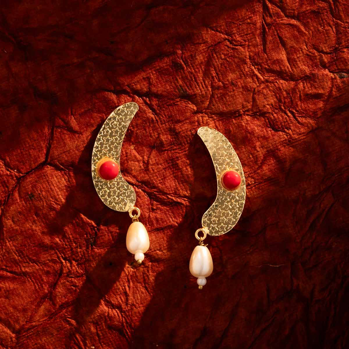 Earrings with Brown Stone and Pearl Drop