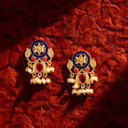Gold-Plated Kundan and Enamel Chandbali Earrings