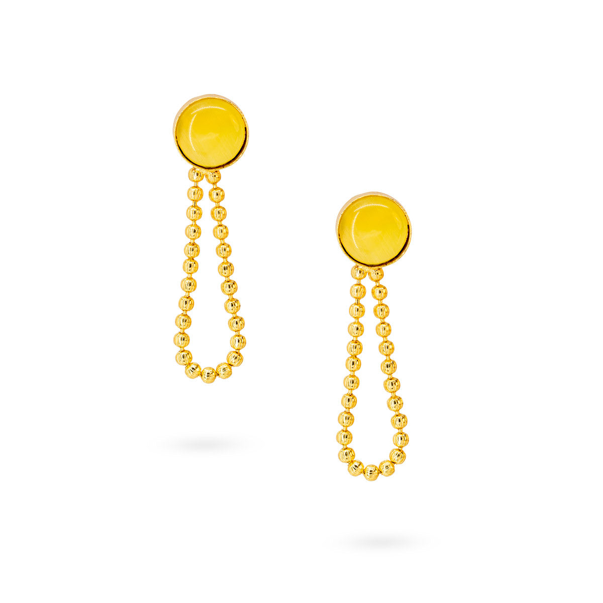 Green Beaded Drop Earrings with Circular Stud