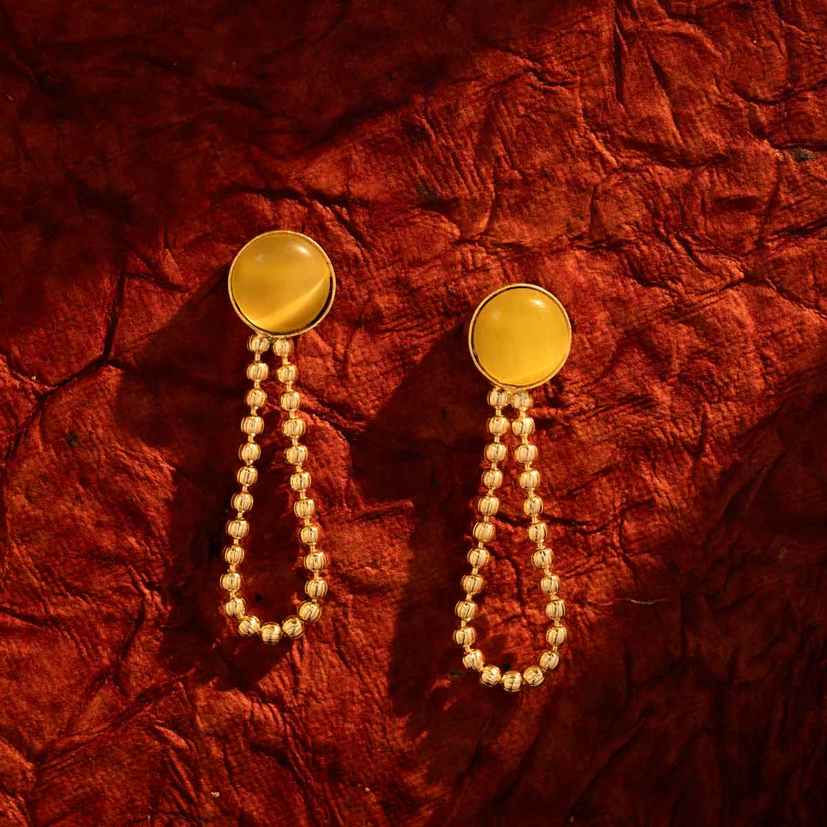 Green Beaded Drop Earrings with Circular Stud