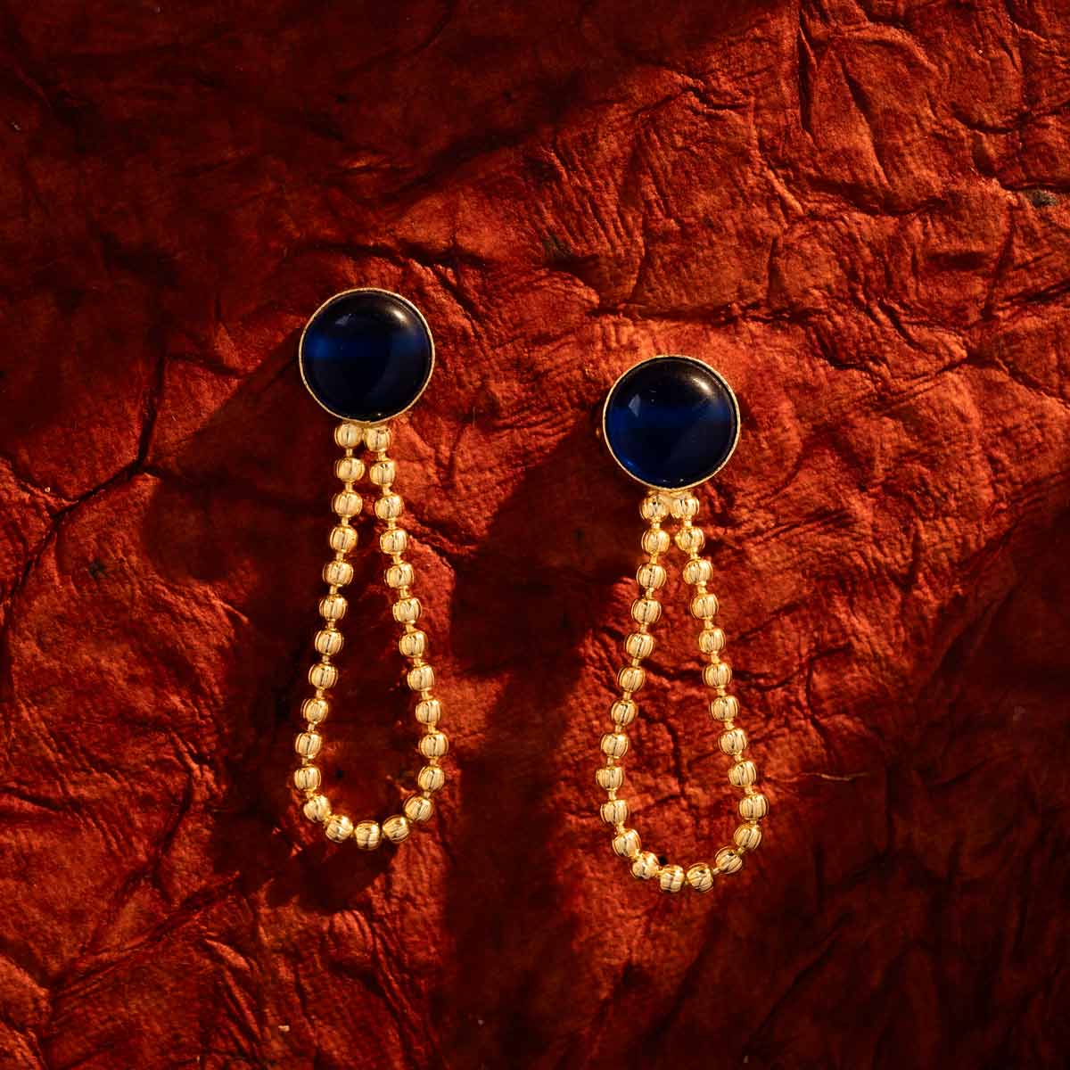 Green Beaded Drop Earrings with Circular Stud