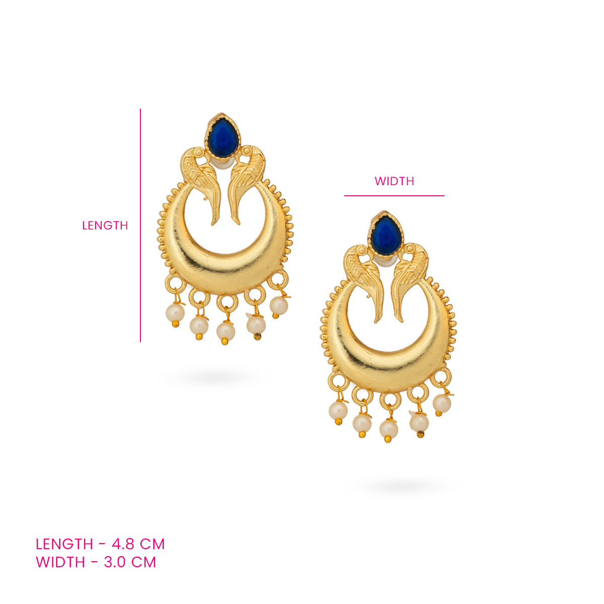 Gold-Plated Peacock-Inspired Crescent Earrings with Pearl Drops