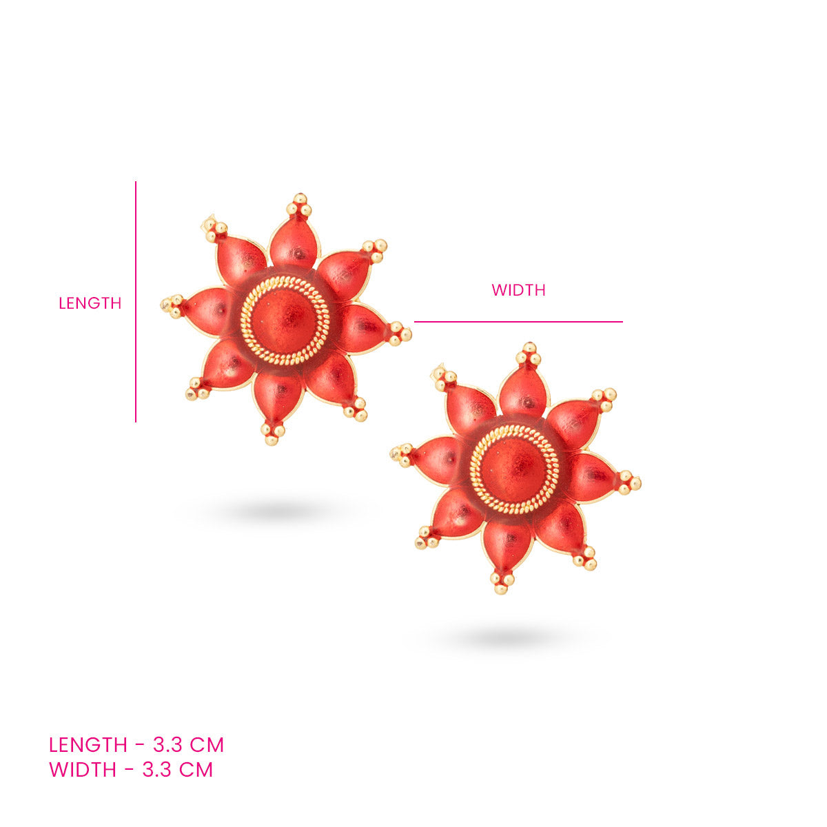 Gold-Plated Red Floral Stud Earrings