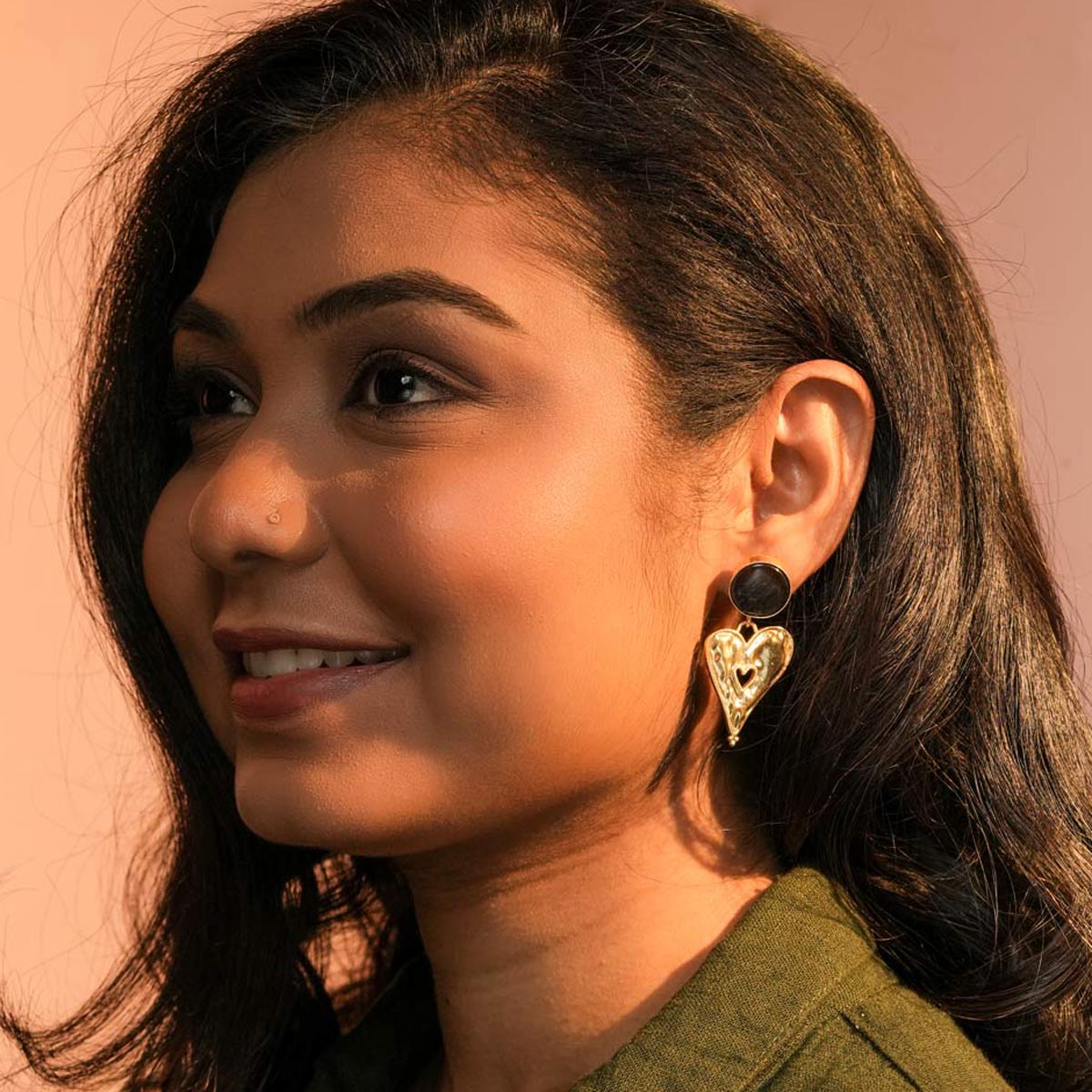 Golden Blue Heart Danglers with Cutout Detail