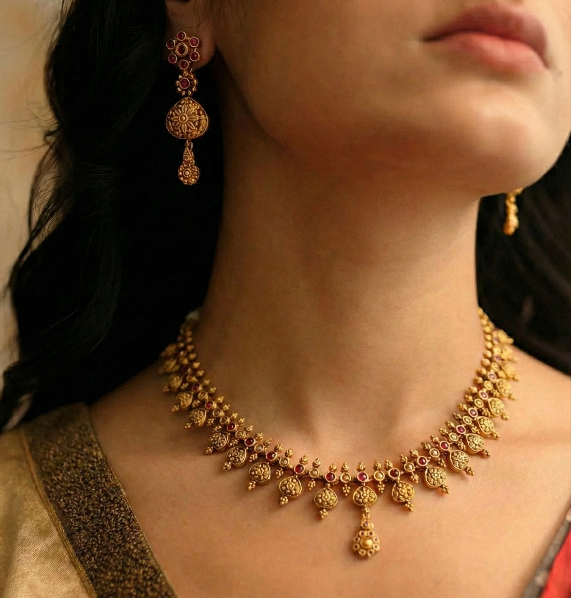Golden Goddess Temple Necklace Set