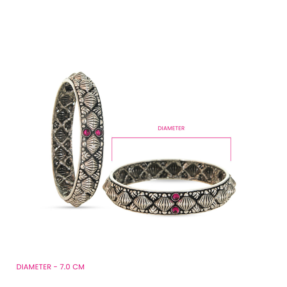 Antique Oxidized Silver Bangle with Shell Motifs - Single Bangle