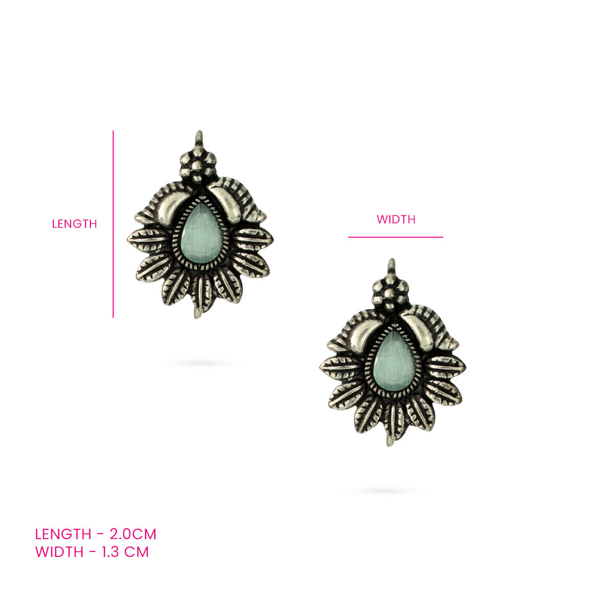 Oxidized Silver Floral Earrings with Teardrop Stone