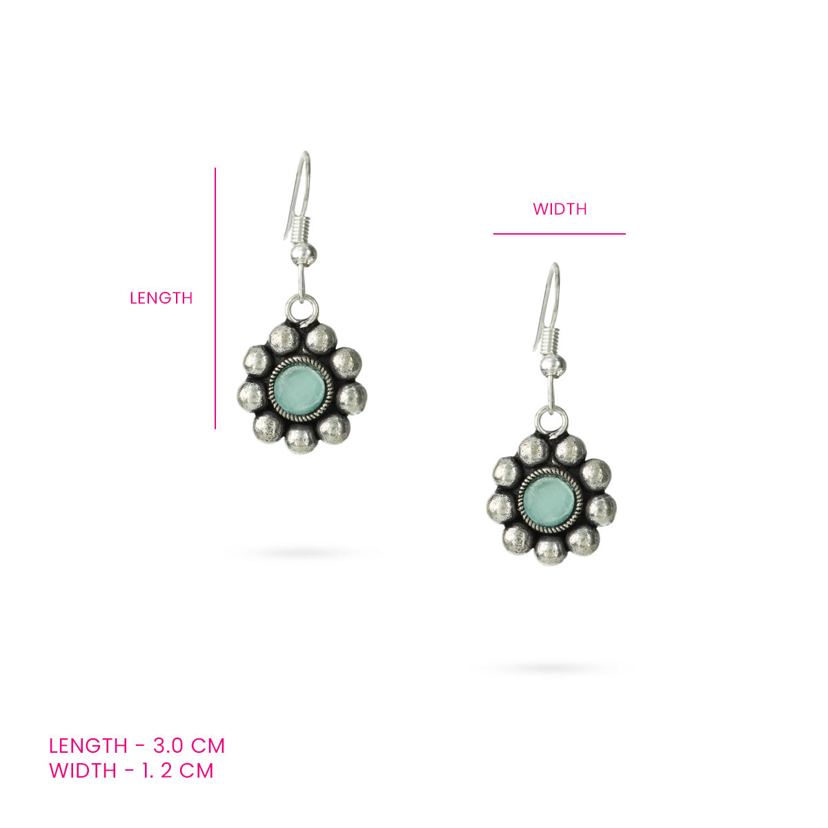 Oxidized Silver Daisy Drop Earrings with Mint Stone