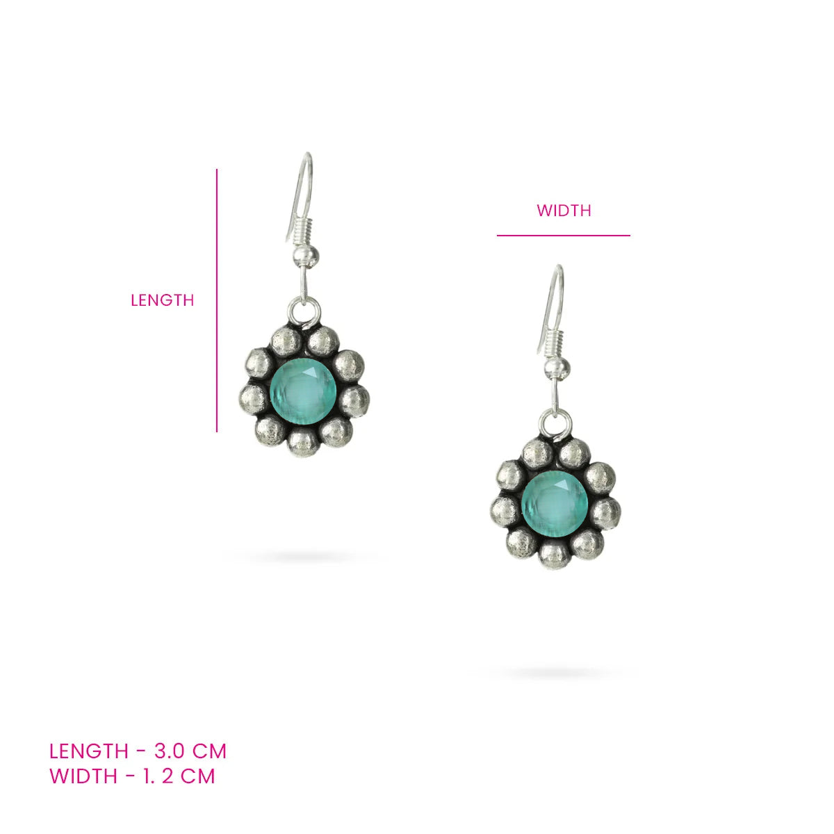 Oxidized Silver Daisy Drop Earrings with Mint Stone