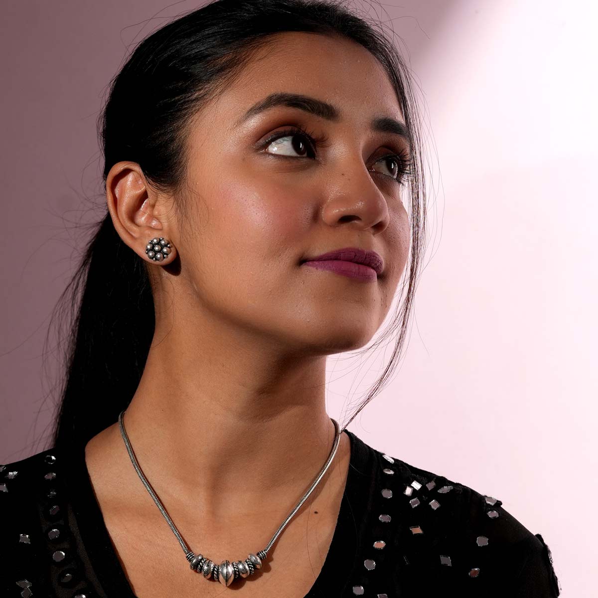 Oxidized Silver Beaded Necklace Set
