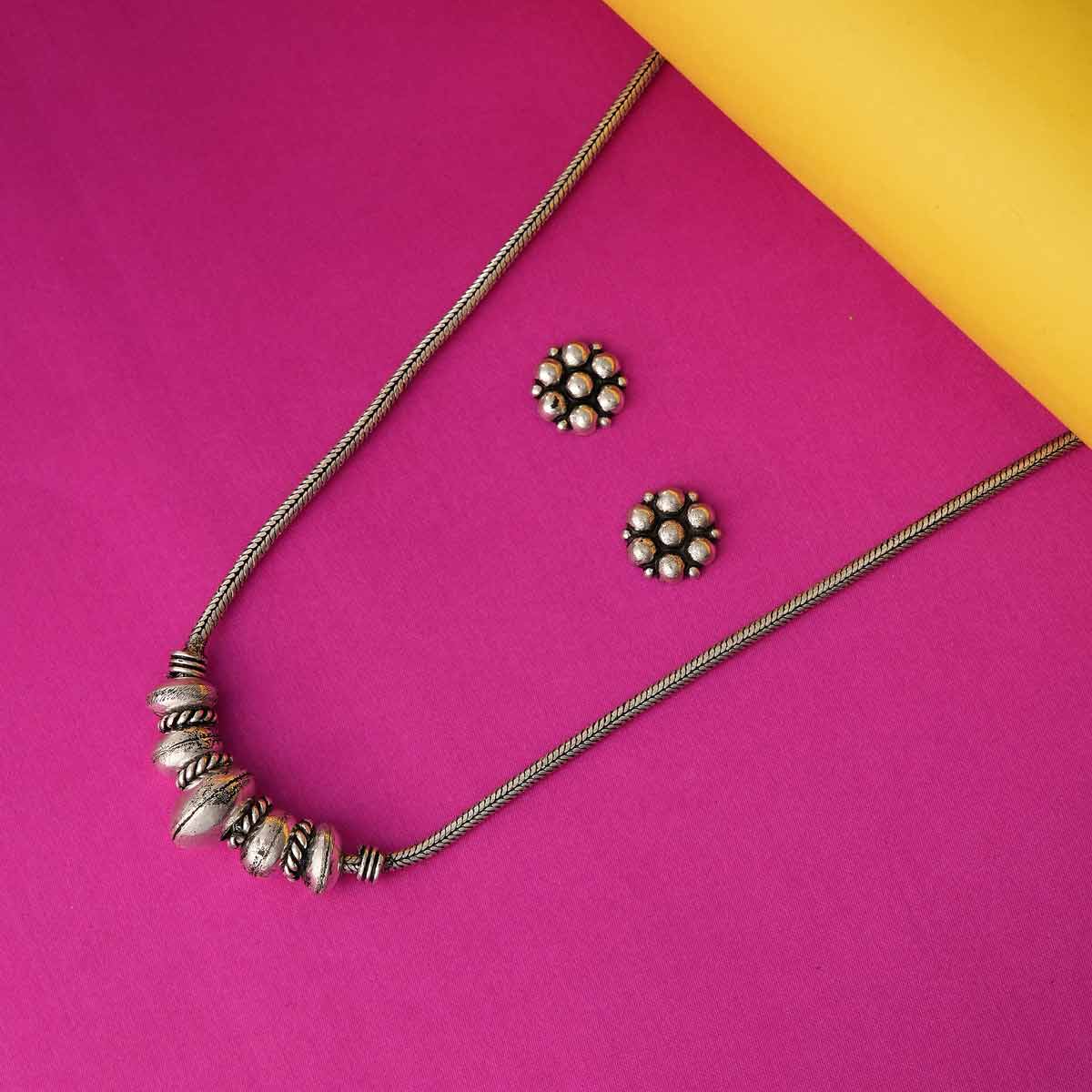 Oxidized Silver Beaded Necklace Set