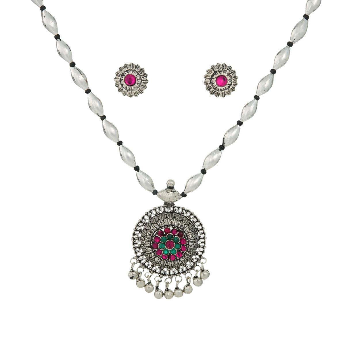 Gulbandh Oxidized Silver Necklace Set