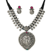 Shree Krishna Oxidized Silver Statement Necklace Set