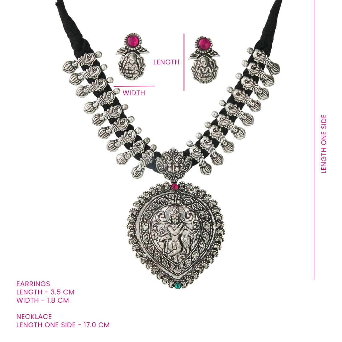 Shree Krishna Oxidized Silver Statement Necklace Set