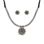 Floral Oxidized Thushi Set