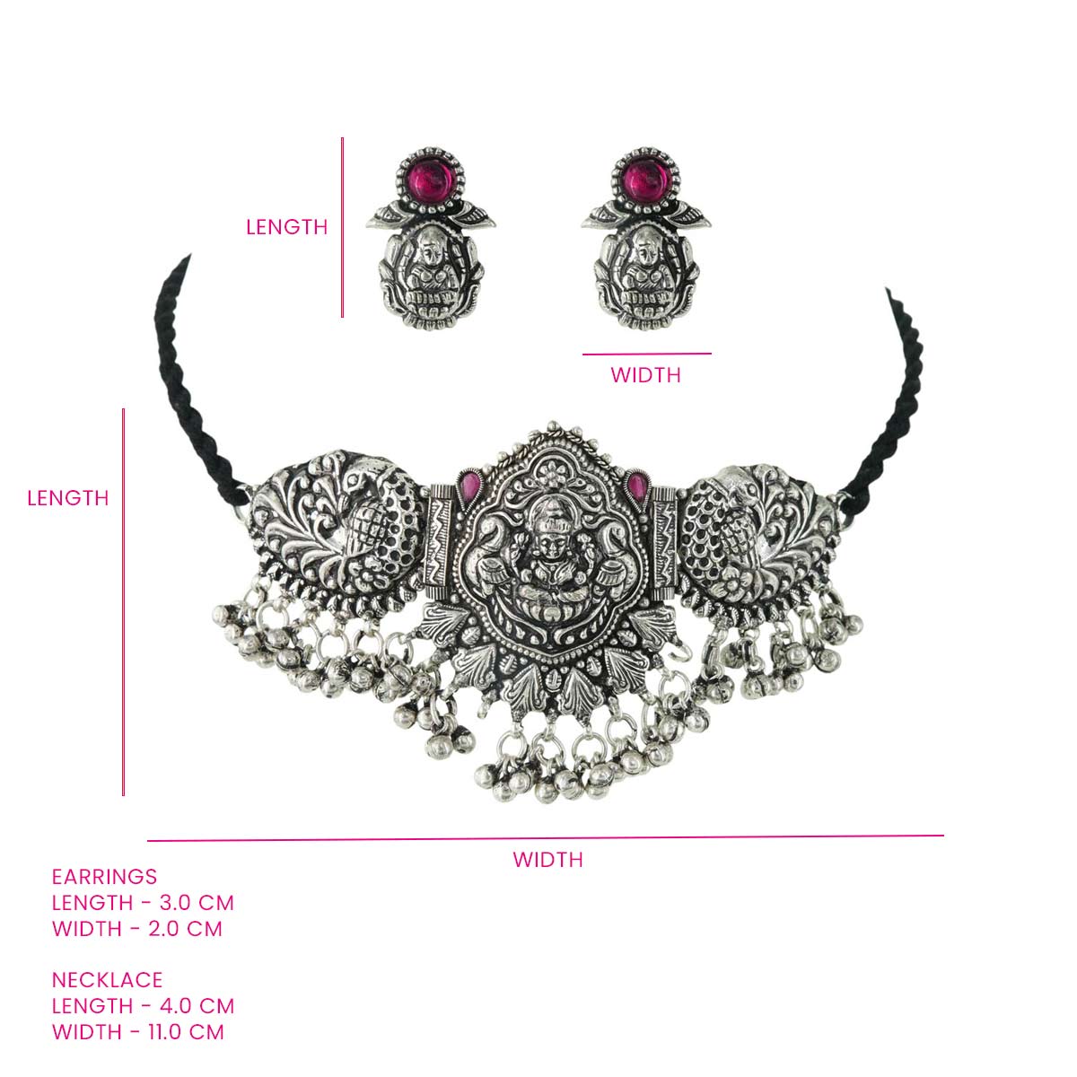 Lakshmi Motif Oxidized Silver Necklace Set