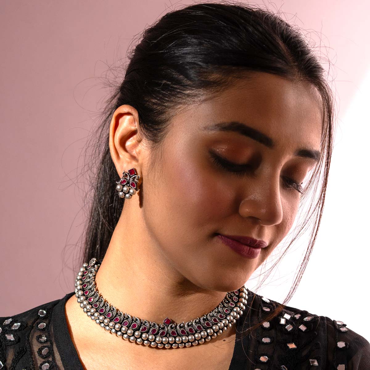 Traditional Oxidized Silver Choker
