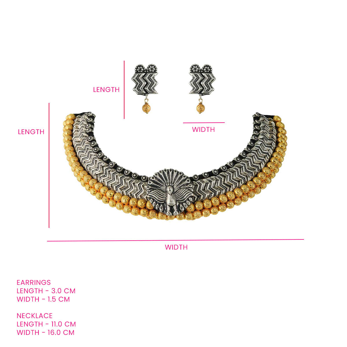 Peacock Motif Necklace Set with Golden Beads