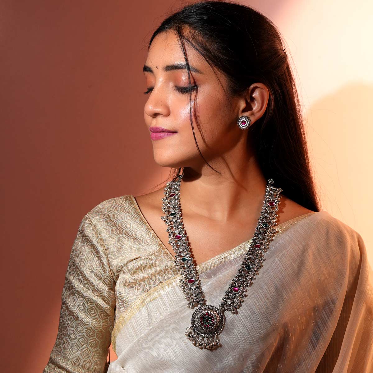 Kolhapuri Saj Silver Necklace Set