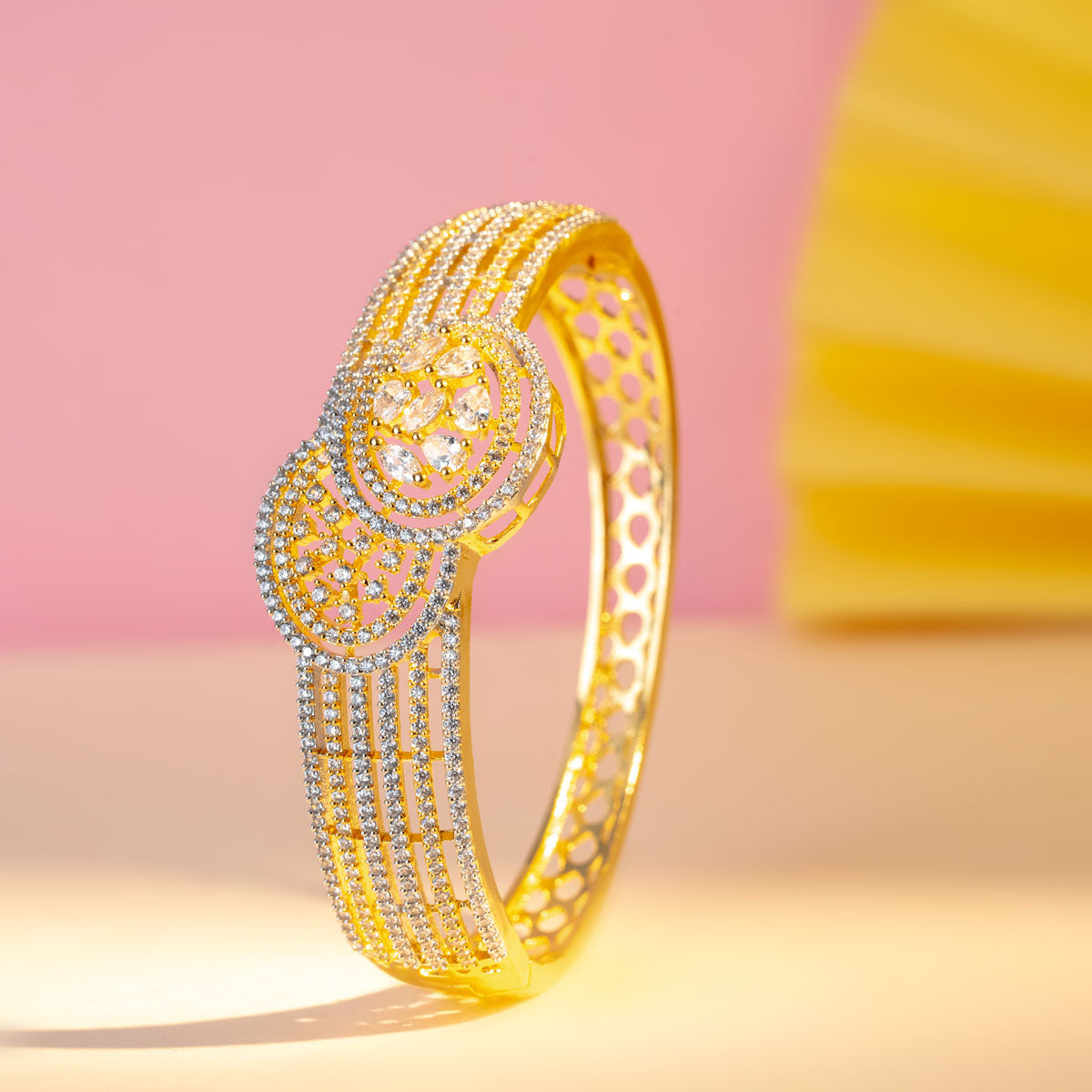 Glittering Zircon Studded Brass Bangle
