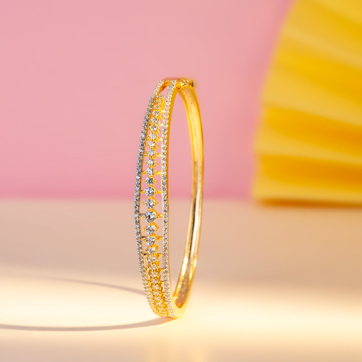 Elegant Dual-Tone Zircon Brass Bangle